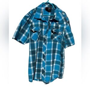 SOUTHPOLE AUTHENTIC COLLECTION BUTTON UP YOUTH M 12-14 BLUE/BLACK STREETWEAR